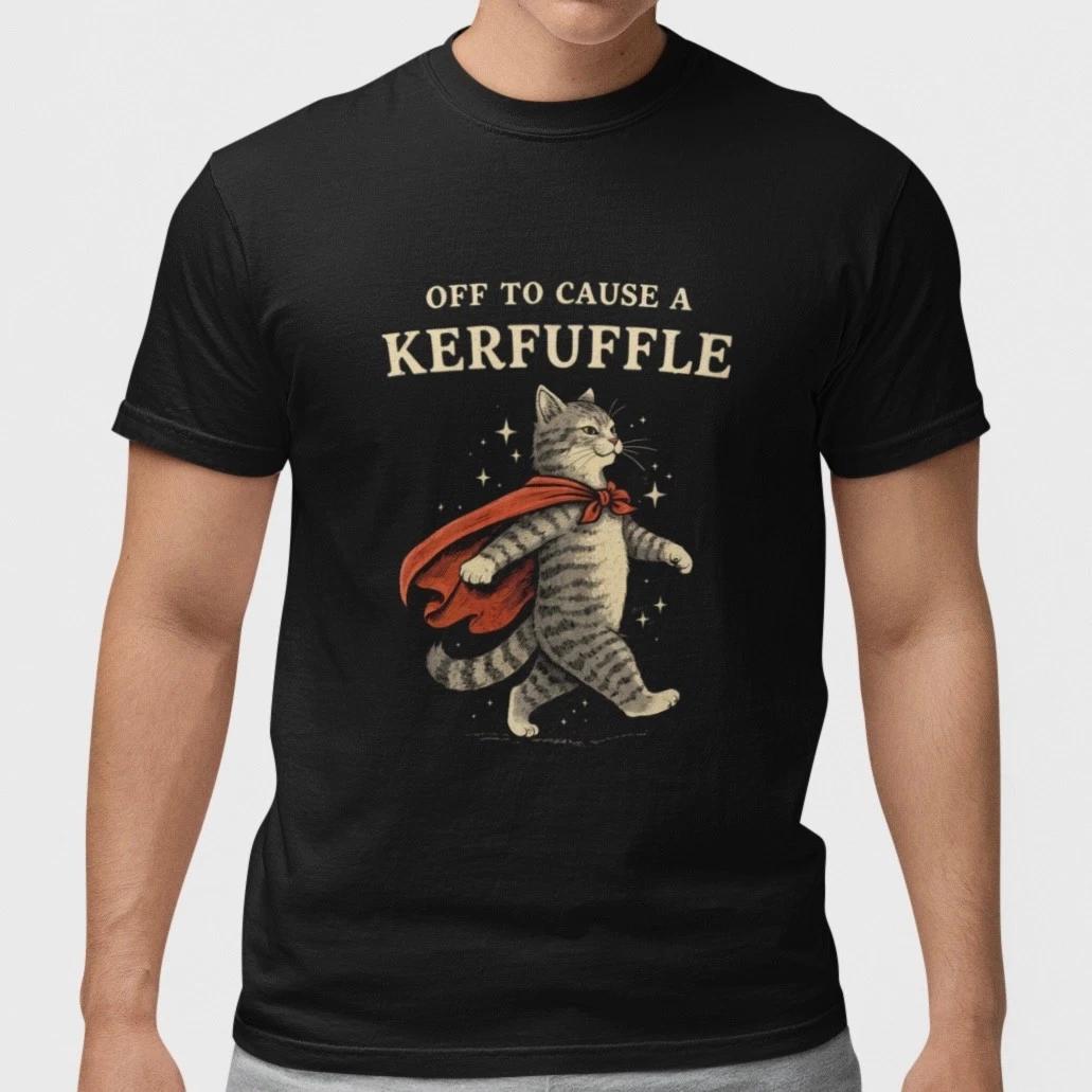 

Funny Cat Shirt Off To Cause A Kerfuffle Cute Superhero Cat Graphic T-Shirt Gift M
