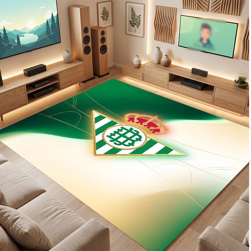 Real Betis Fußball Druck Kristall Samt Teppich, Bequemer Wasserabsorbierender Rutschfester Indoor Boden Teppich