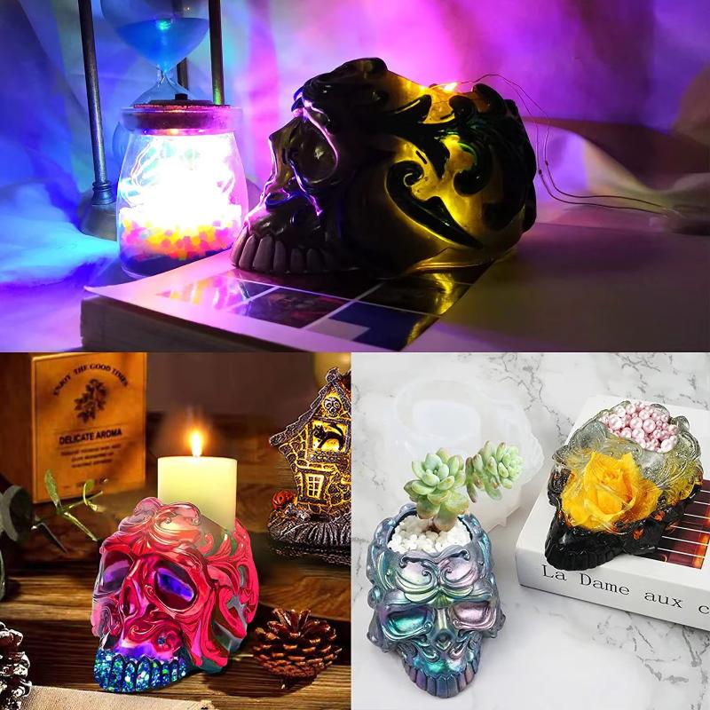 3d Skull Head Silicone Mold Ashtray Epoxy Resin Mold Crafts Plaster Flowerpot Plant Pot Mould Skull Candle Soap Plaster Craft
