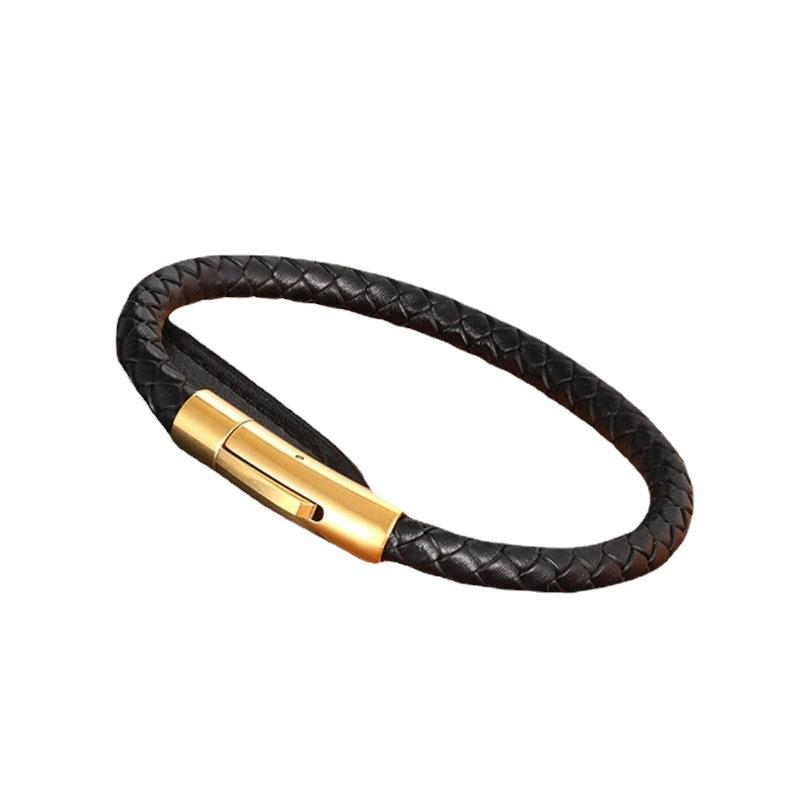 Adjustable Snap Closure Handwoven Leather Bracelet For Men Stylish Cuff Fashion Accessory Durable Comfortable