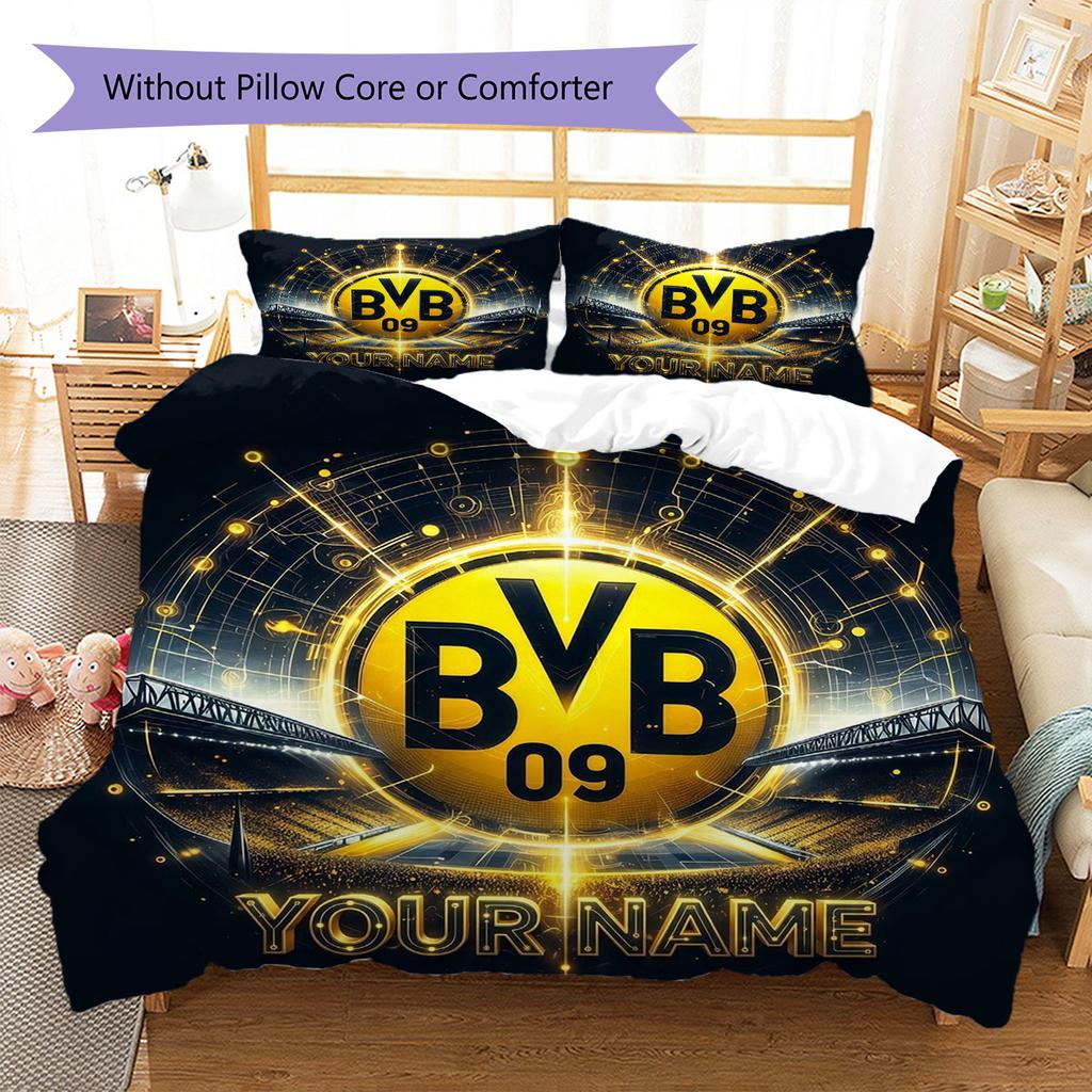 Borussia Custom Name Pattern Bedding,Quilt Set Quilt Cover Pillowcase Home Birthday Gift(1 * Duvet Cover + 2 * Pillowcase, Without Core)