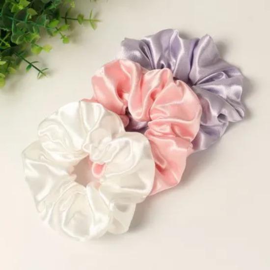 3 Pack Scrunchies for Women Hair Ties Bands Satin Hair Scrunchies for Girls Thick Curly Hair Ponytail Holders Cute Pony Tails