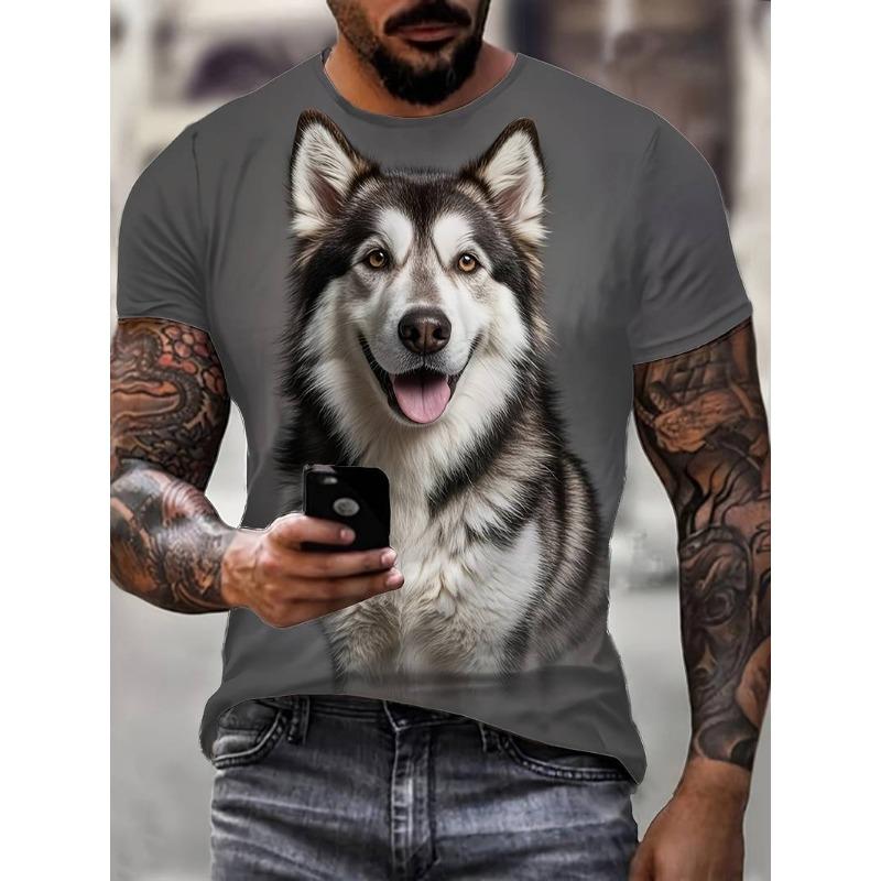 3D Puppy Pattern Printed Short Sleeved Summer Breathable Round Neck Top Men's T-shirts