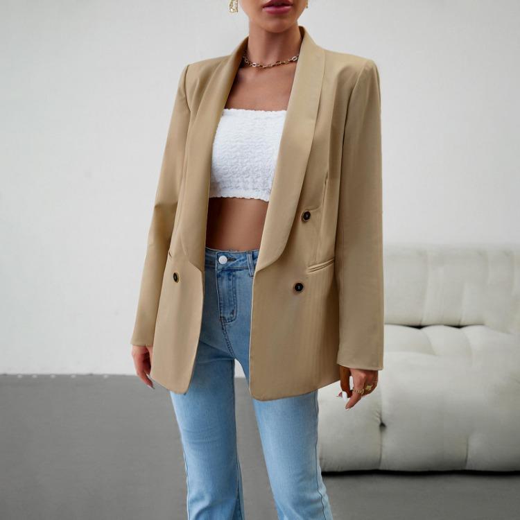 Autumn Winter Women's Casual Long Sleeve Solid Color Blazer Suit Button Commuter Temperament