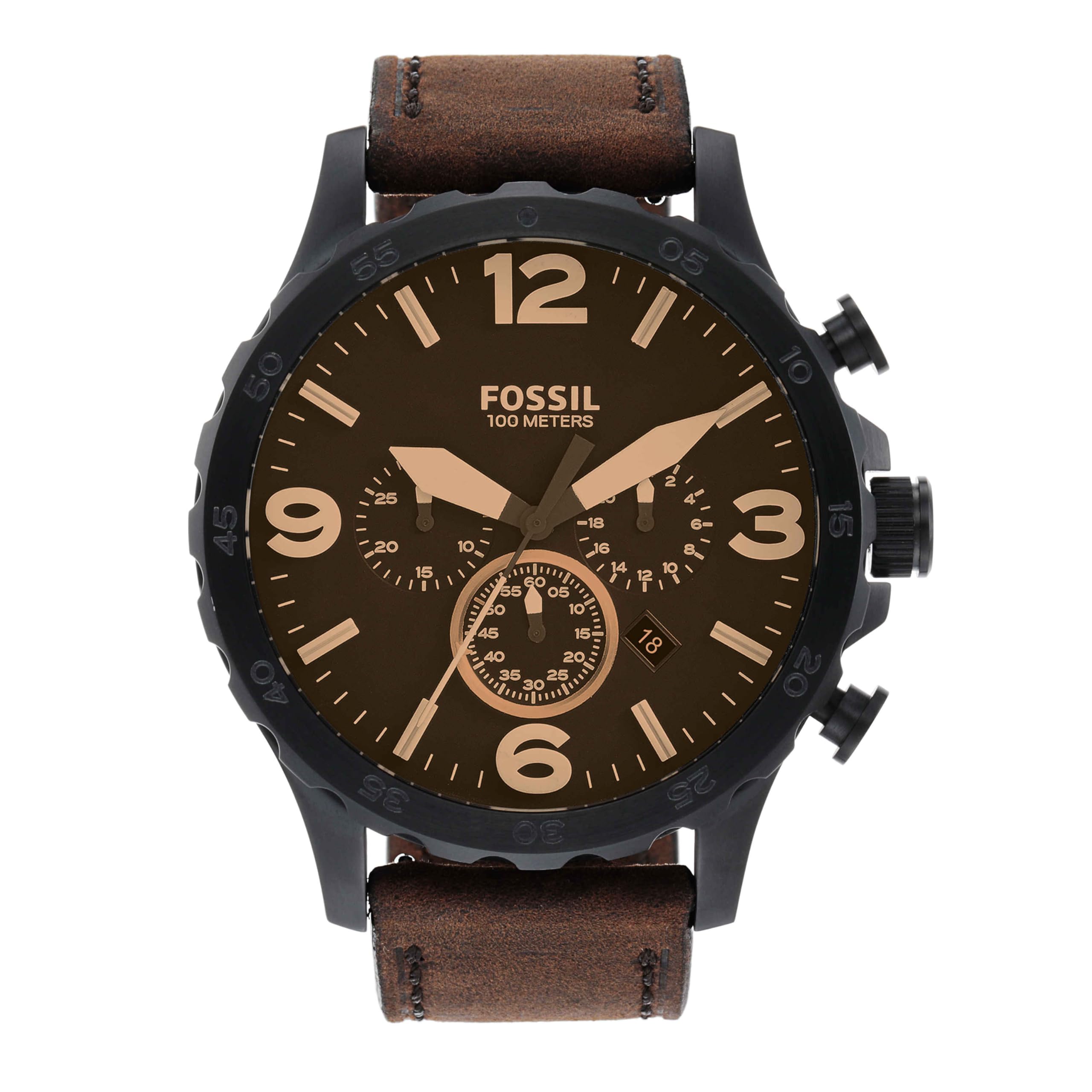 Nate Chronograph Leather Watch Brown коричневый