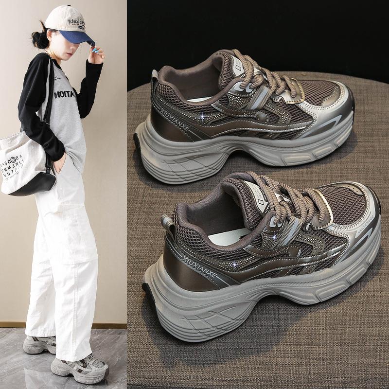 Shoes women's autumn new mesh breathable retro versatile thick-soled heightening casual sports shoes