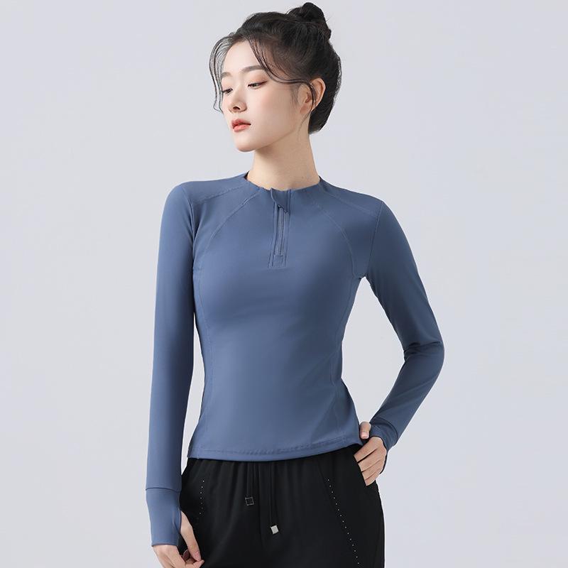 Damen Schnelltrocknendes Slim Fit Outdoor-Sportoberteil – Langarm Yoga & Lauf-Reißverschlusshemd