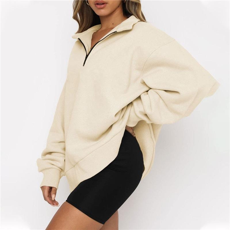 Women's Half-Zip Stand Collar Sweatshirt Oversized Loose Fit Casual Long Sleeve Pullover For Autumn Winter