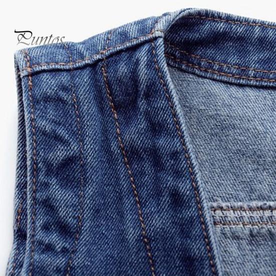 Retro Waistcoat Ladies Denim Vest Sleeveless Loose V Neck Double Buttons Solid Color Breathable Vintage Firm Stitching Hip Hop Streetwear Lady