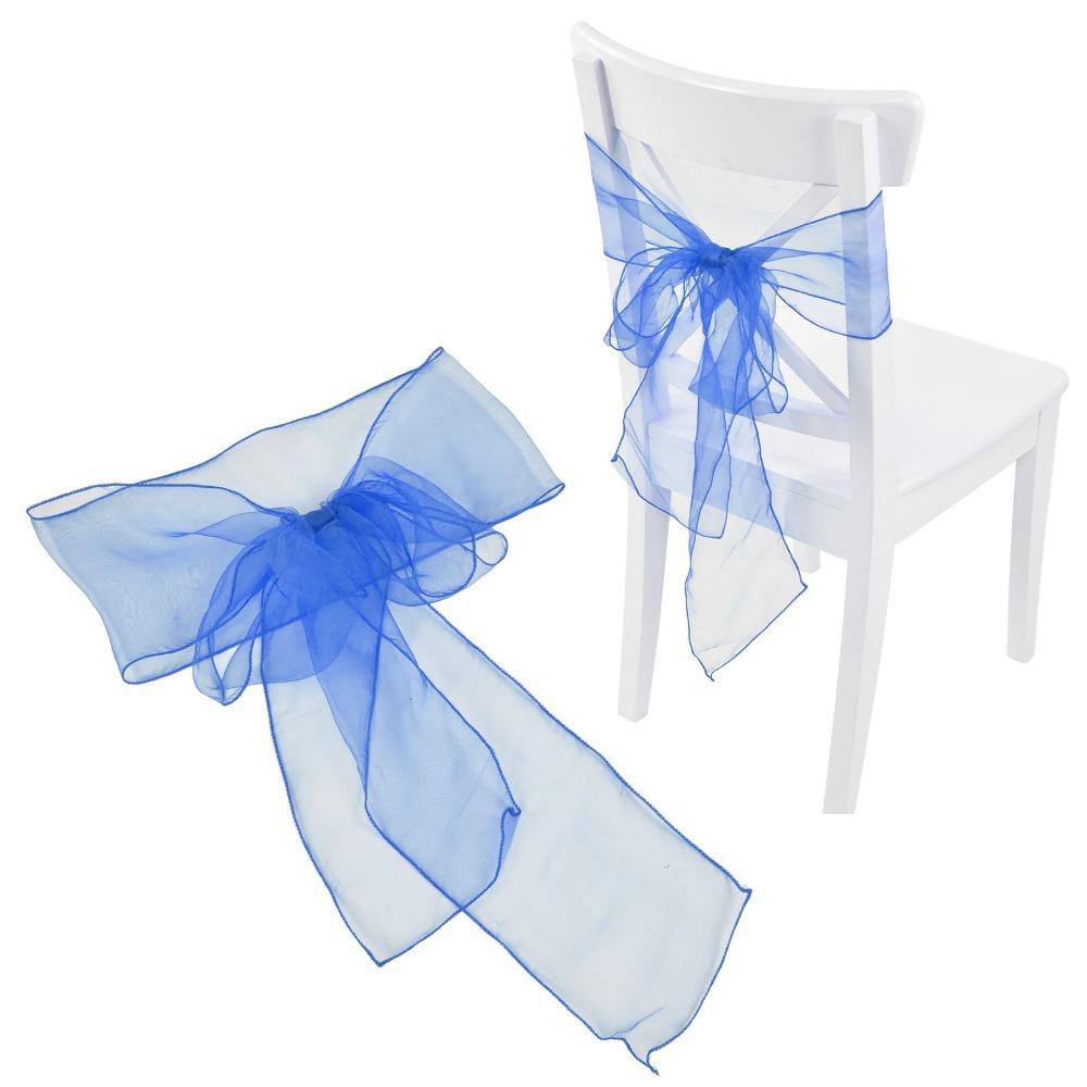 10Pcs Organza Organza Wedding Chair Sash Birthday banquet, company dinner chair decor синий
