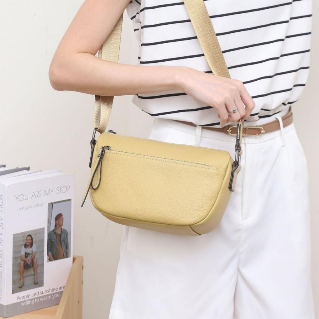 Cowhide Shoulder Women's Bag, Large Capacity Women's Fashion Simple Tote Bag Practical Commuter Bag Multi-zipper