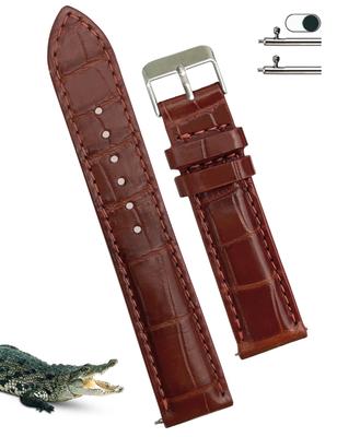 21mm Brown Crocodile Watch Quick Replacement Crocodile Leather Watch Band with Wrist Brown [vietnamcreations] Strap, Release, Buckle, Handmade, Men's,