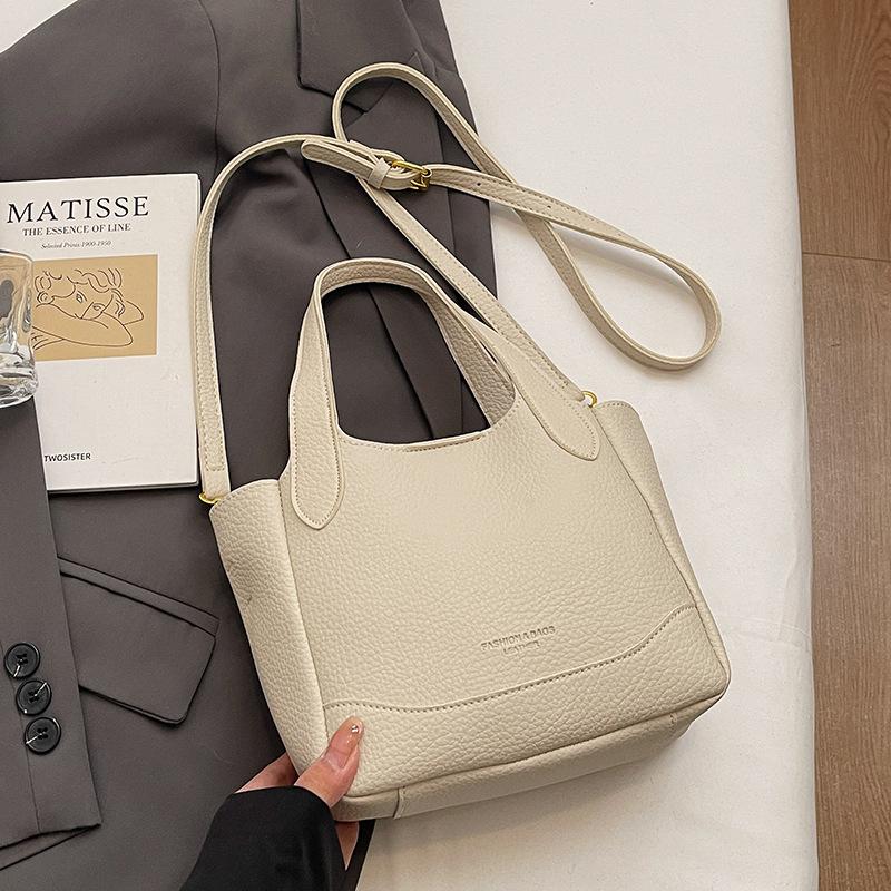 Wholesale Popular Korean Simple and Versatile Commuter Portable Bucket Bag Women's Fashion Lychee Pattern Texture Solid Color Messenger Bag