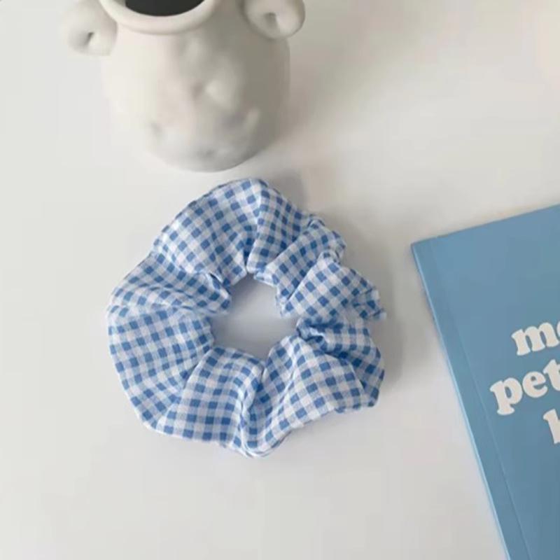 

Универсальная синяя в горошек цветочная клетчатая резинка-скранчи для волос