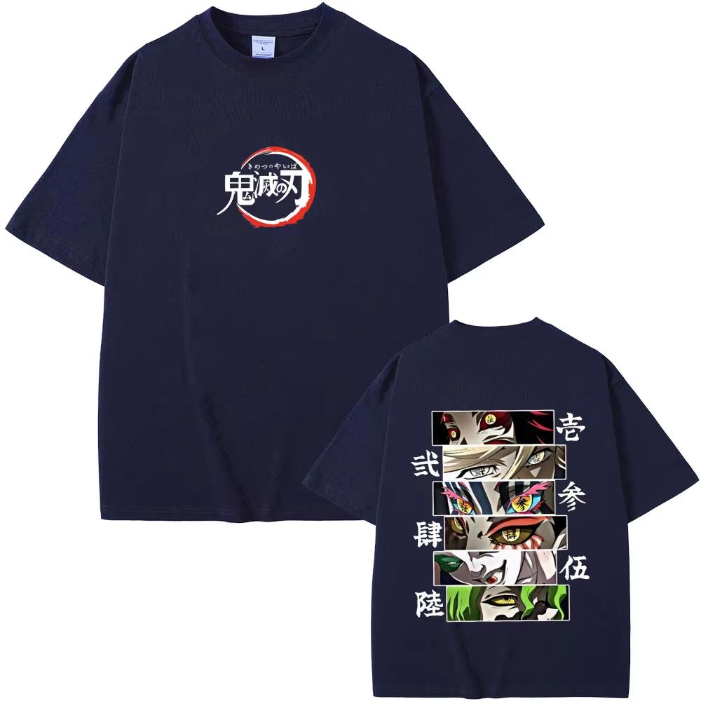 Anime Demon Slayer Kokushibo Douma Akaza Hantengu Gyokko Giyuutarou Eyes Print T-shirts Men Women Casual Cotton Vintage T Shirts