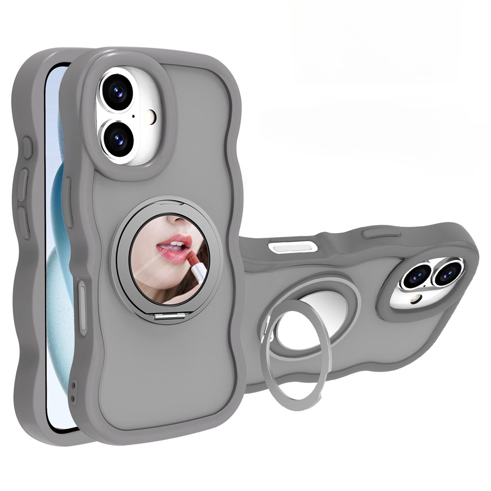 

Магнитный чехол для iPhone 16 Plus Волнистый край ТПУ+Акриловая накладка для телефона с зеркальной подставкой Grey