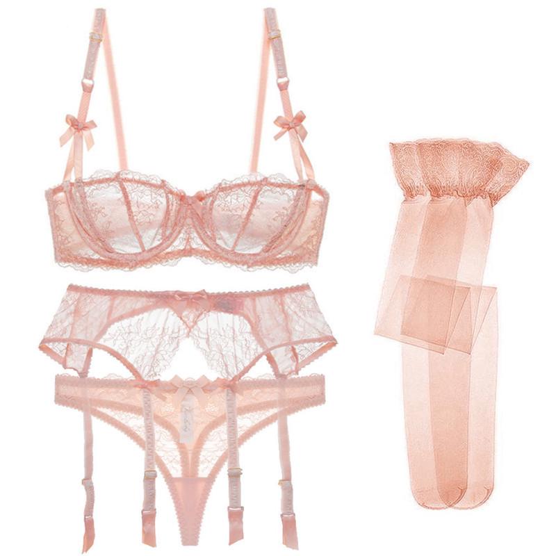 Sexy Lace 4-piece Lingerie Set - Women's Bra, Panties, Garter, Stockings