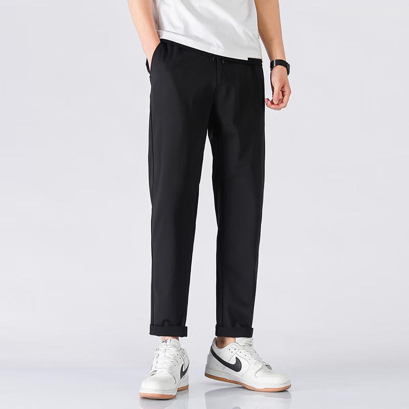 Yalu Men's Ice Silk Drawstring Elastic Waist Casual Straight-Leg Pants
