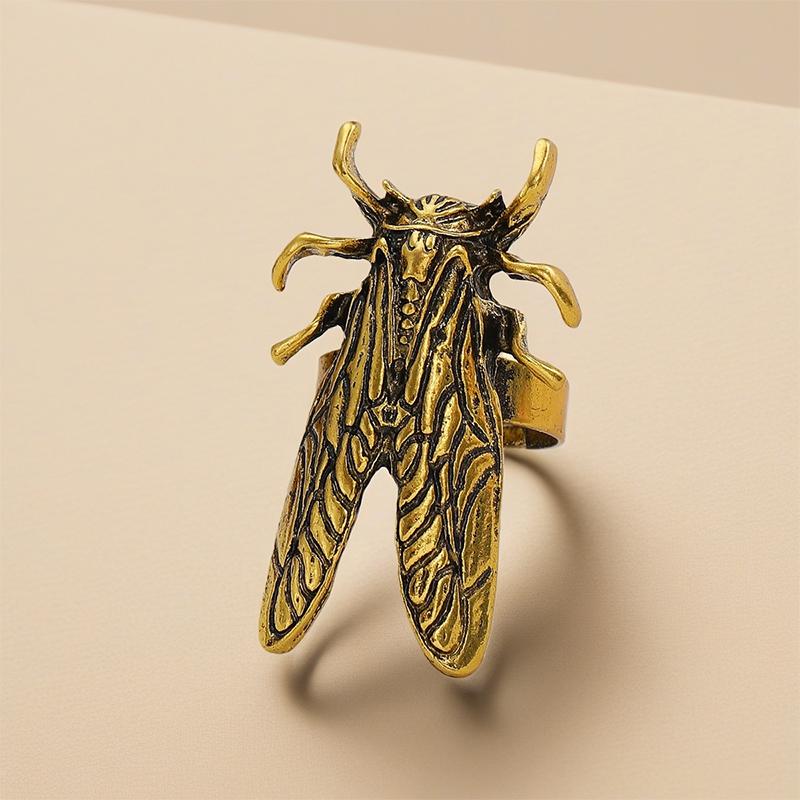 Retro Opening Insect Ring Metal Cicada And Beetle Animal Ring Women'S Trend Jewelry Accessories