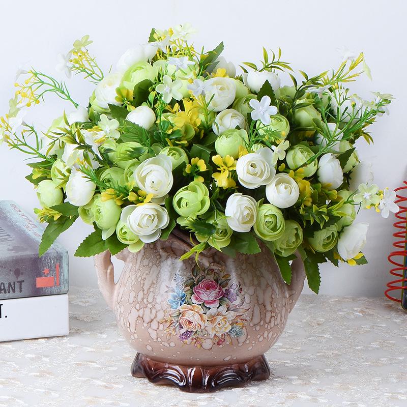 European Rose Silk Floral Arrangement - Artificial Bouquet for Living Room & Dining Table Decor
