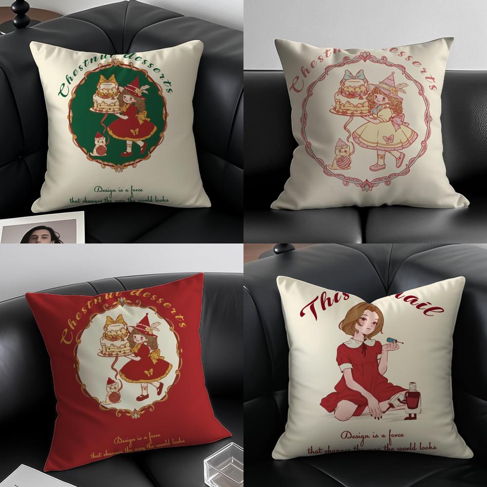 Cute girl Cushion Cover Pillow Case Antidustmite Invisible zipper silky plush cushion