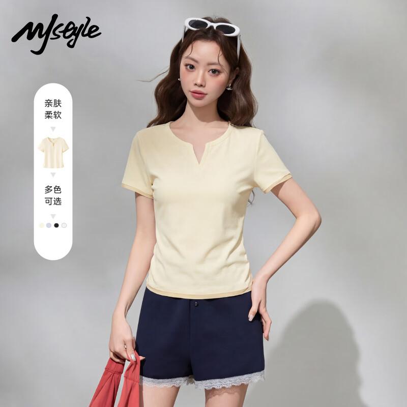 MJ STYLE V-Neck Slim Fit Short Sleeve T-Shirt for Women XL