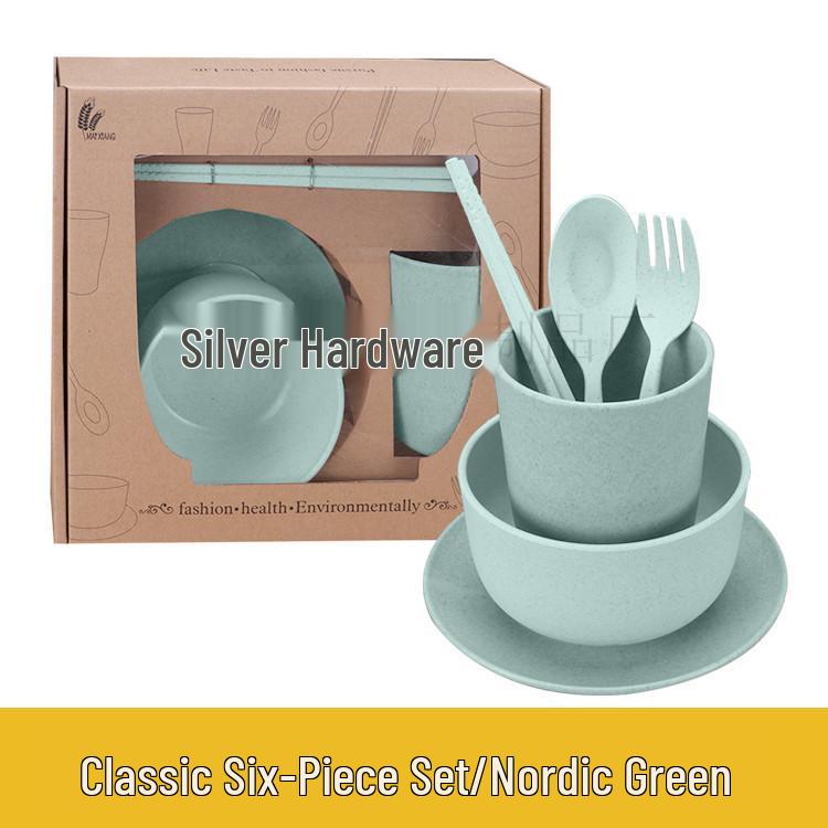 Eco-Friendly Wheat Straw Tableware Set: Portable Fork, Spoon, Chopsticks (3-Piece) + Cup, Bowl, Plate (6-Piece) - Ideal Promotional Gift
