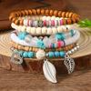 Boho Beaded Stack Bracelet Set, Multi-Layer Wood & Turquoise Bead Bracelet for Women, Bohemian Casual Beach Jewelry