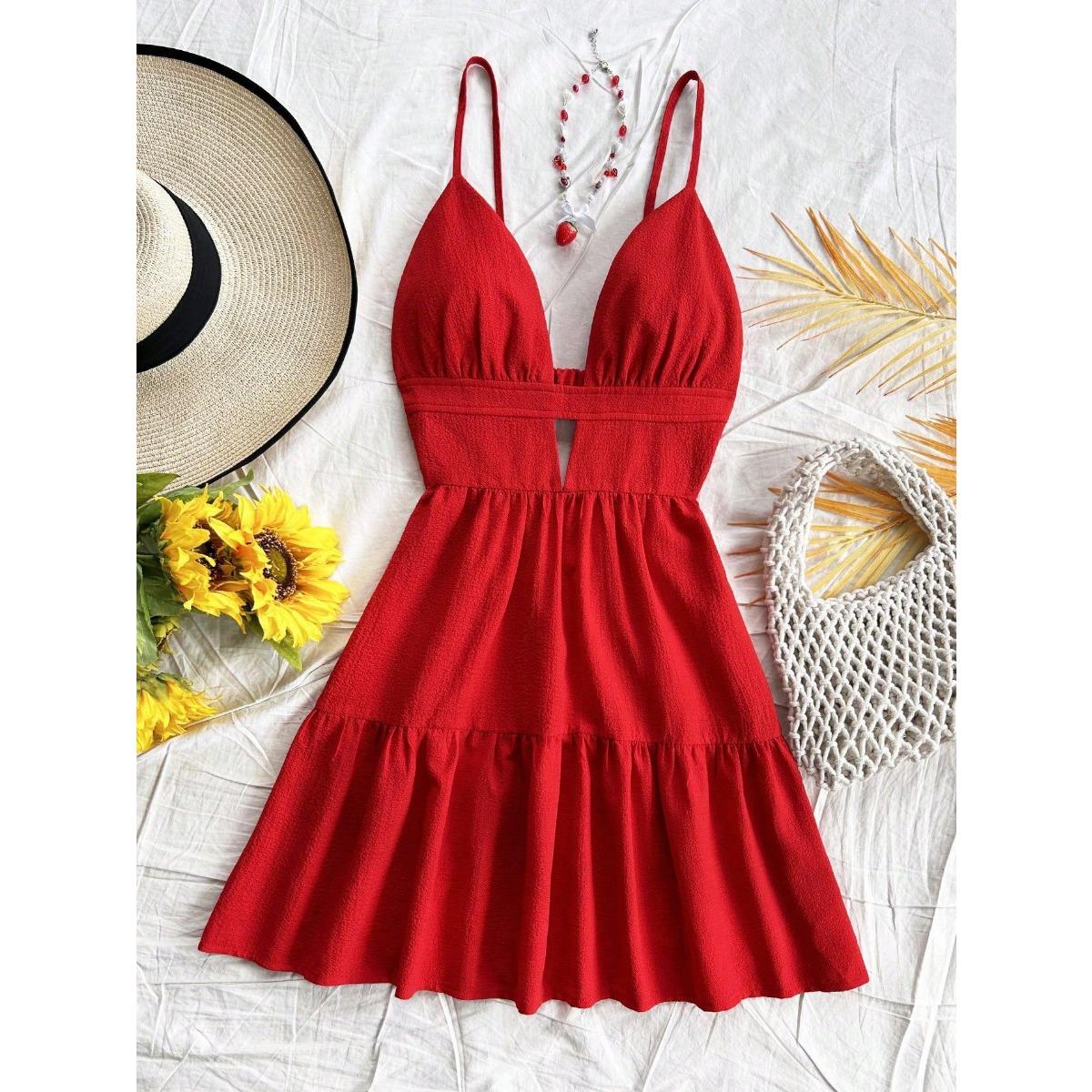 

Летние платья для отпуска Сексуальные платья без рукавов с открытой спиной и бретельками через шею L красный