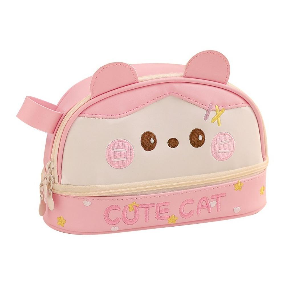 

PU Cute PU Pencil Bag Waterproof Stationery Storage Bag Cartoon Kitten Pen Bag School рожевий