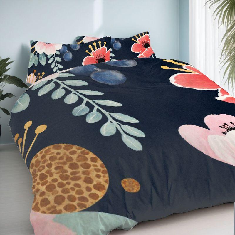 3-Piece Bedding Pillowcase Quilt Cover Set Watercolor Style Floral Pattern 2D Digital Printing For Bedroom Dormitory Decoration