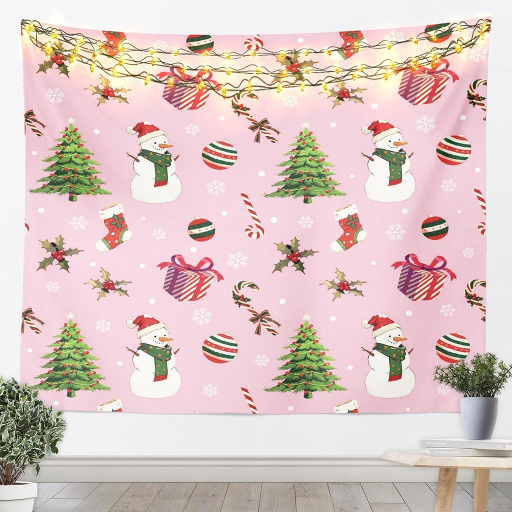 Cute Snowman Tapestry Kids Merry Christmas Wall Art for Bedroom Living Rooms Xmas Snowflake Wall Hanging Blanket Breathable