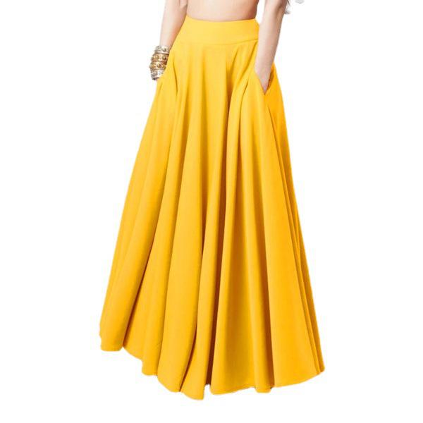 2026 Spring Solid Color Plus Size Women's Pleated Long Skirt with Elastic Waist