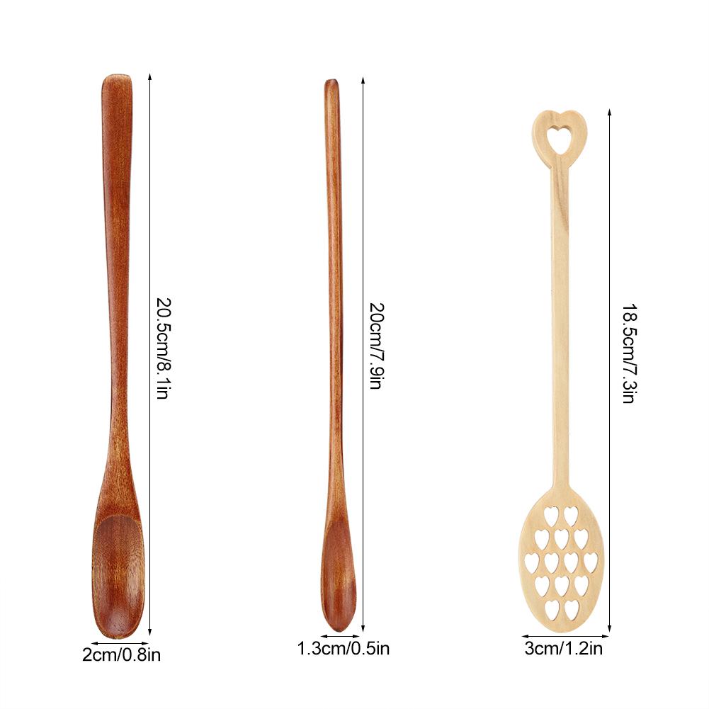 3Pcs Home Long Handle Wood Stirring Spoon Mixing Slotted Spoon for Coffee Milk Honey Use