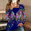 Tops for Women  Floral Print Long Sleeve Fake Two‑Piece Top Fall Casual Slim Pullover Women's Long Sleeve Top