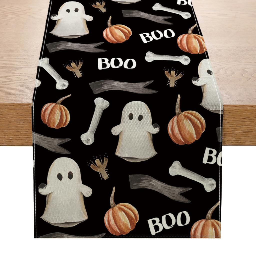 Halloween Party Linen Table Runner Happy Halloween Decoration For Home Kids Trick Or Treat Pumpkin Bat Horror Party Supplies