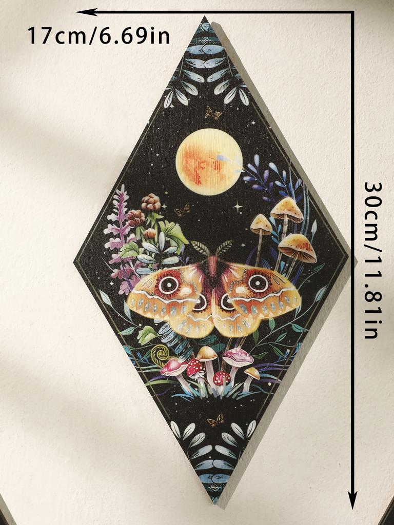 Mushroom Butterfly Pattern Wooden Wall Decor Rhomboid Wall Hanging Boho Home Decoration Witch Decor Room Decors Aesthetic Gift