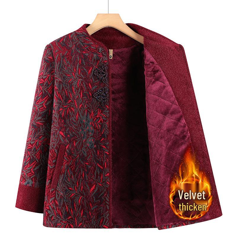 

Grandma s Winter Wool Coat - Chinese Tang Suit Jacket for Wedding or Banquet 3XL (120-135 lbs) червоний