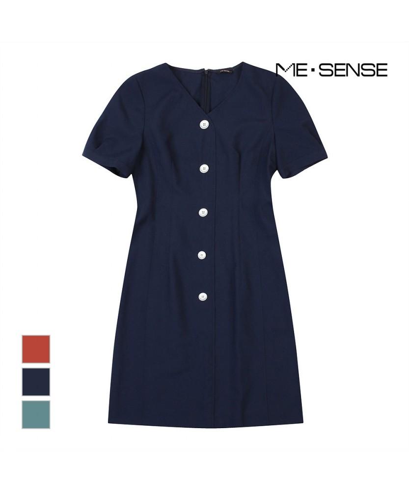MESENSE V-Neck Button Belted Short Sleeve Dress_Mb15Opp108A