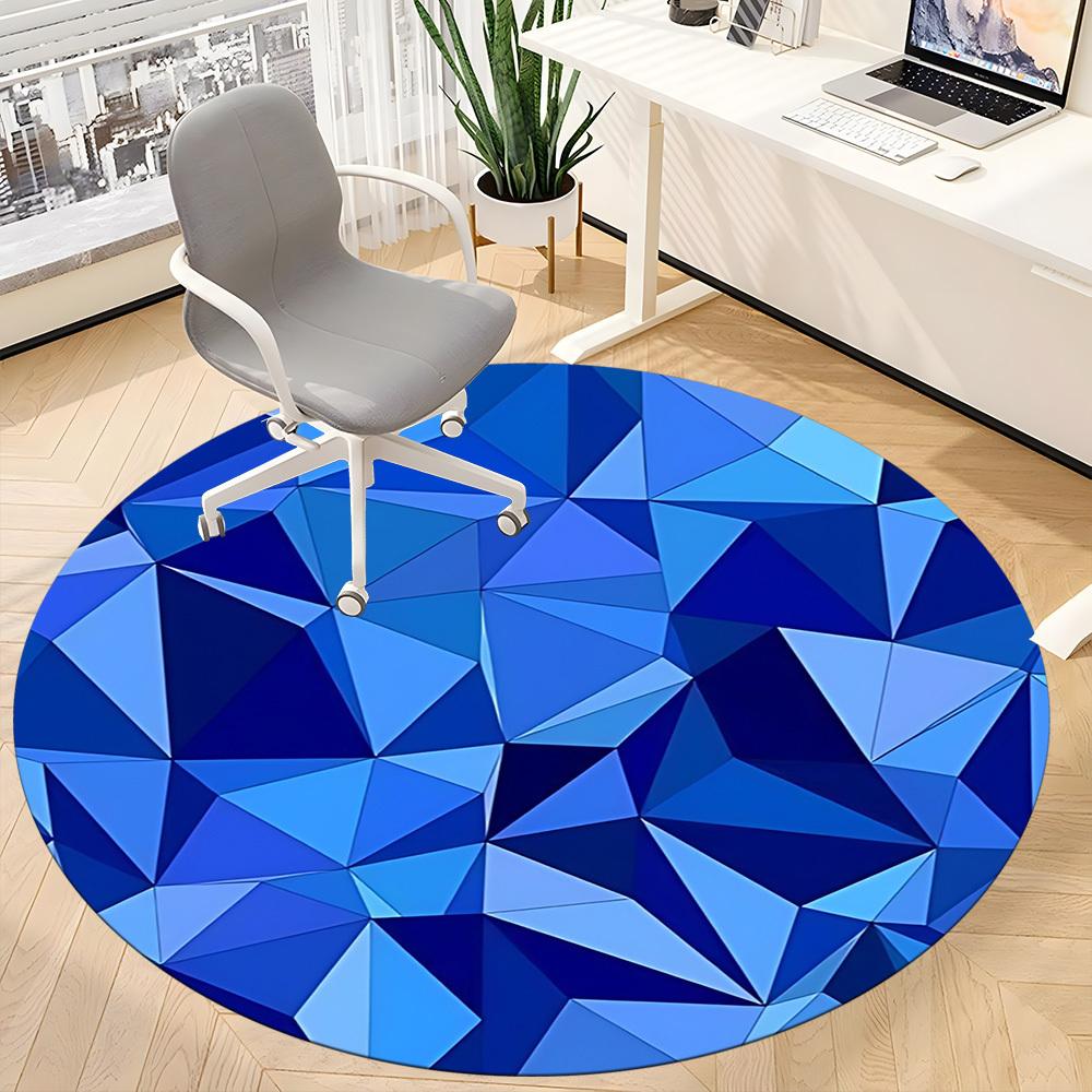 1pc Blue Gemstone Chair Carpet for Office, Round Non-Slip Durable Large Size Office Carpet, Suitable for Office, Beautiful Decoration