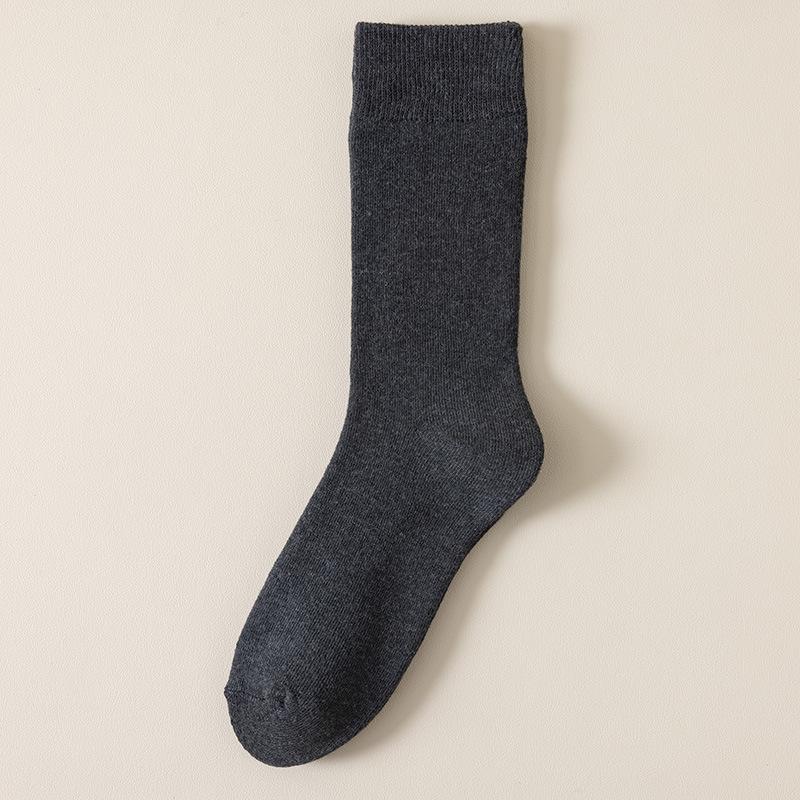 Męskie grube pluszowe skarpetki typu mid-Tube na zimę, wiosnę i jesień z ręcznikiem na dole i w jednolitych kolorach