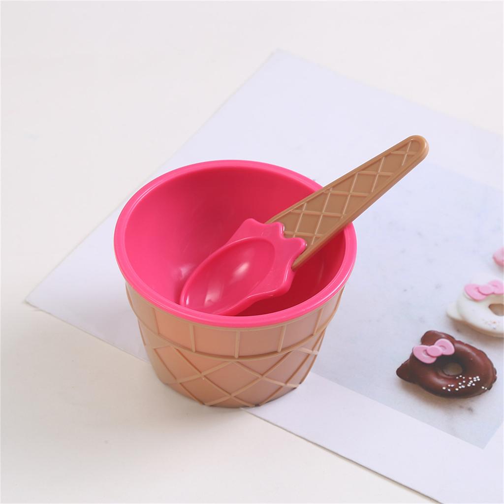 Plastic Kids Ice Cream Bowl with Spoon Set Durable Lightweight Design Suitable for Everyday Use and Outdoor Activities