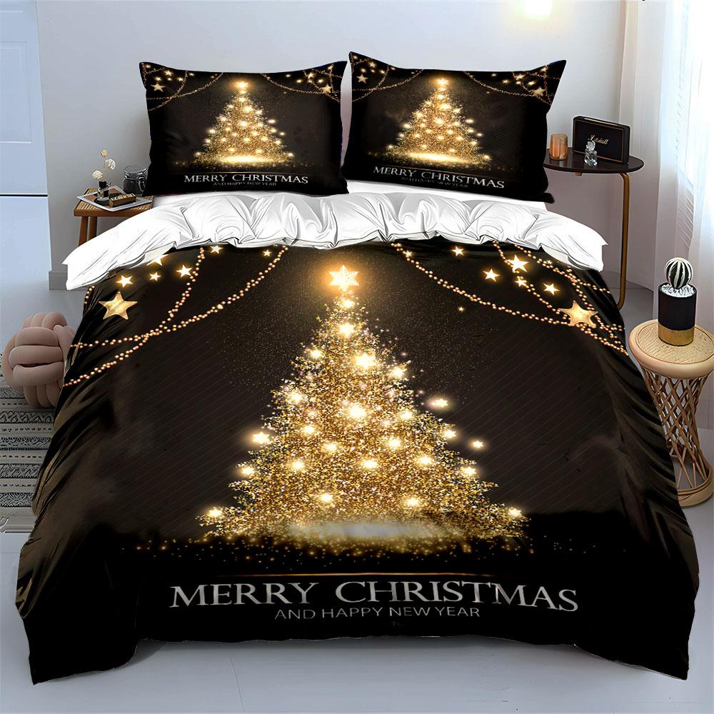 Golden Sparkling Christmas Tree Bedding Duvet Cover Set Duvet Cover Pillowcases (1*Duvet Cover 2*Pillowcases, without duvet insert)