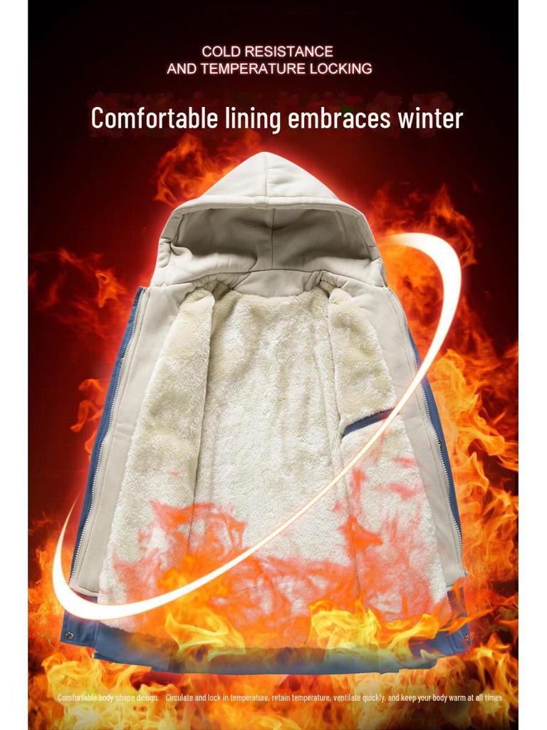 Men's Hong Kong Style Color Block Hooded Baseball Jacket - Trendy Brand, Faux Two-Piece, Plus Velvet Warmth, 2023 Edition