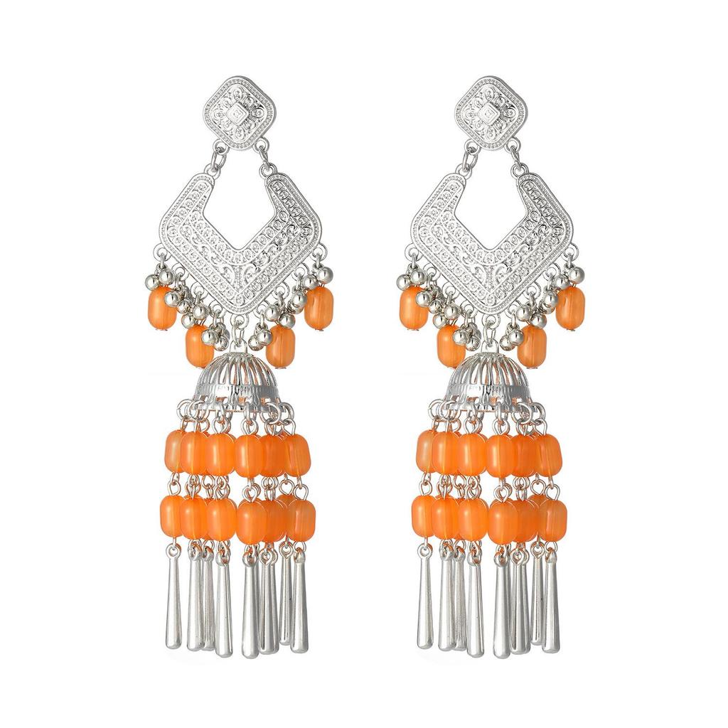 Bohemian Ethnic Miao Silver Turquoise Tassel Earrings