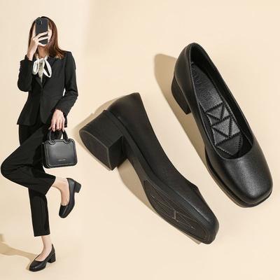 Black High Quality Women's High Heel Shoes Classic Fashion Women Casual Shoes Low-heeled Formal Soft Leather Elegant Work Shoes