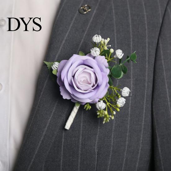 Corsage Suit Wedding Wristlet Band with Faux Pearl Embellished Brooch Simulated Roses Bride Groom Romantic Floral Accessories Prom Decoration