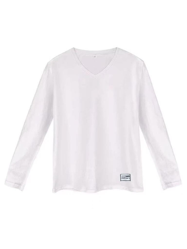 Women's Korean V-Neck Long Sleeve T-Shirt, Loose Fit, Slimming, Plus Size, Casual Versatile Top for Spring and Autumn