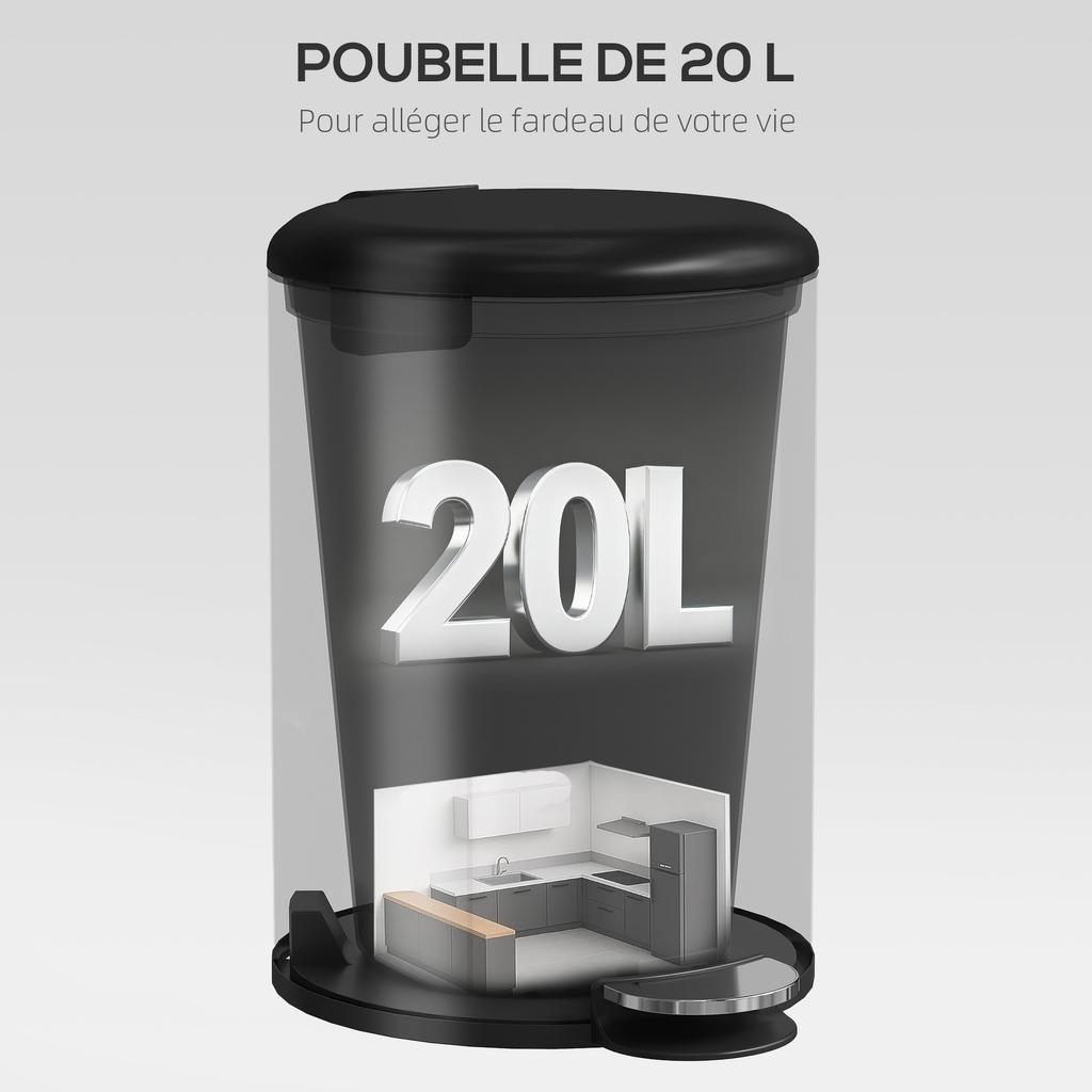 Pedal Kitchen Bin, 20 L, Metal, Soft-Close Lid, Removable Bucket, Black