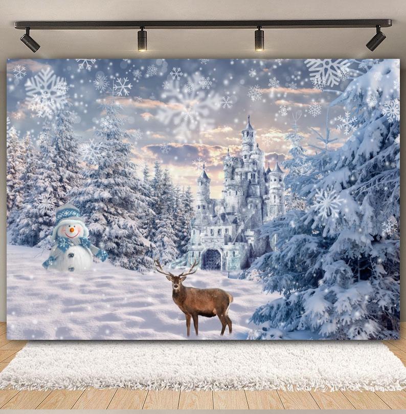 Winter Forest Scene Backdrop for Photography Snow Snowflake Xmas Tree Natural Landscape Christmas Baby Portrait Photo Background